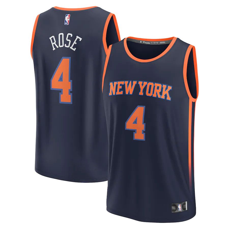 Men New York Knicks #4 Derrick Rose Fanatics Branded Navy Statement Edition 2022-23 Fast Break Replica NBA Jersey